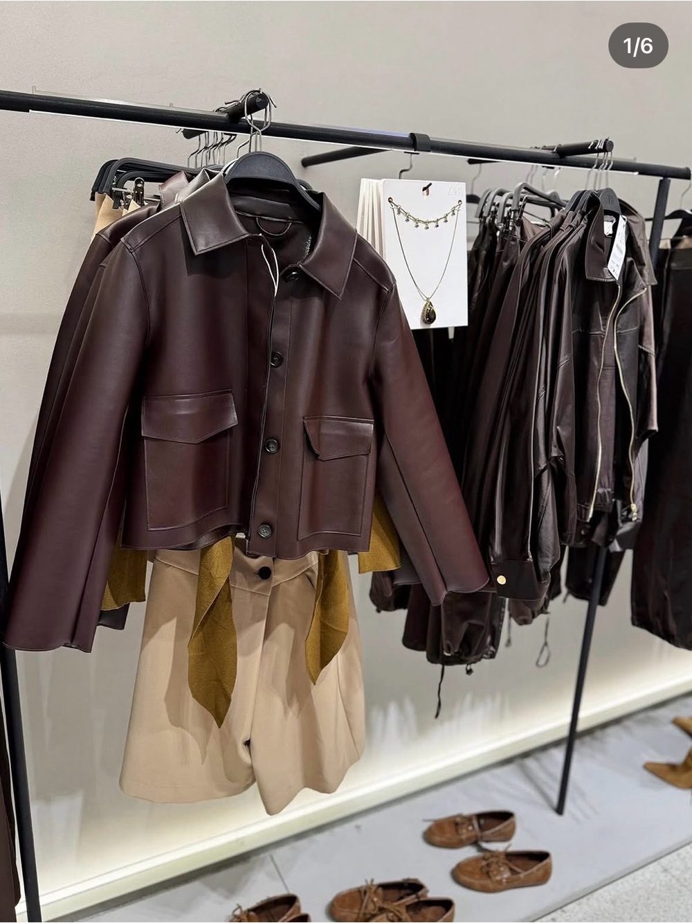 Zara Brown Faux Leather Cropped Jacket - Picture 6 of 7